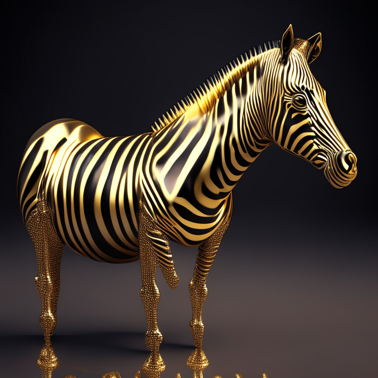 3D render of a golden metallic zebra hard detail