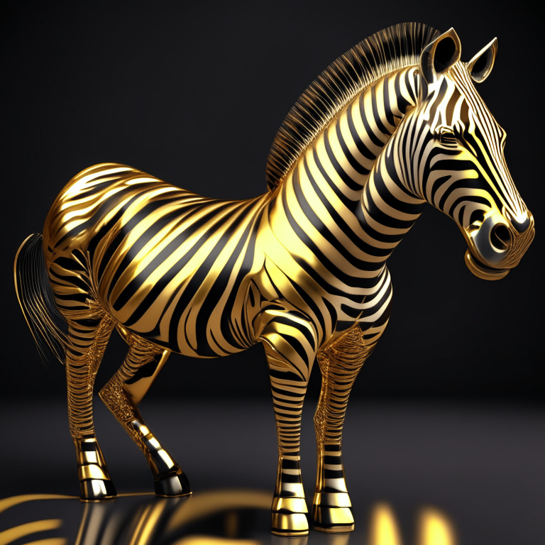 3D render of a golden metallic zebra hard detail