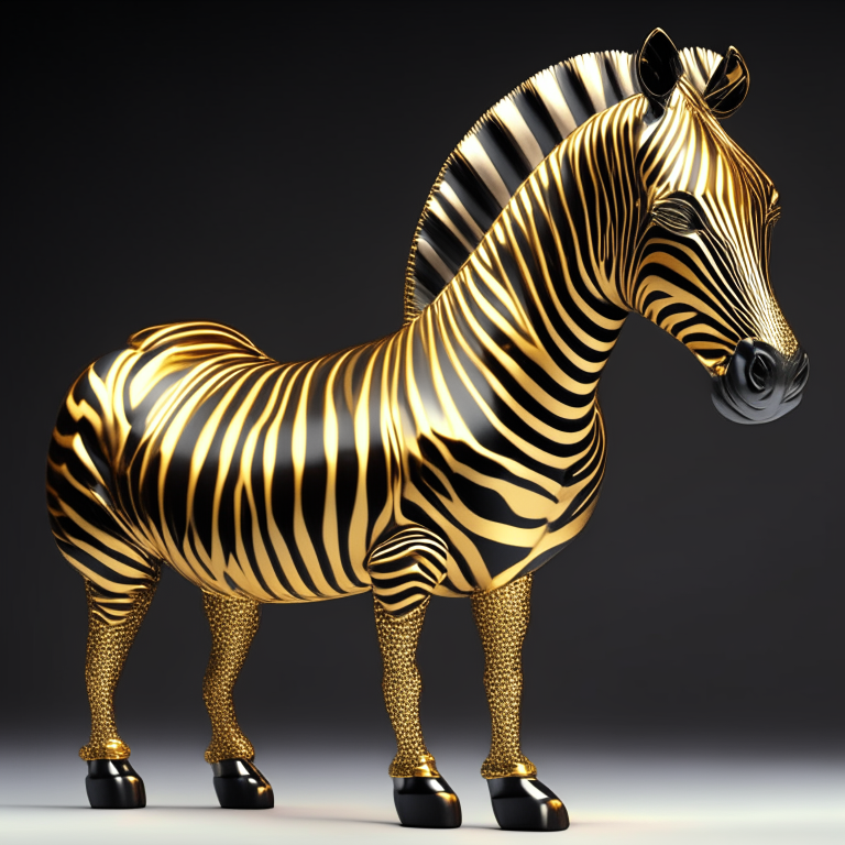 3D render of a golden metallic zebra hard detail