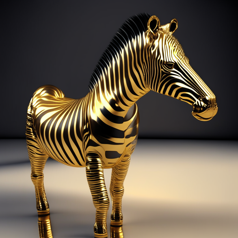 3D render of a golden metallic zebra hard detail