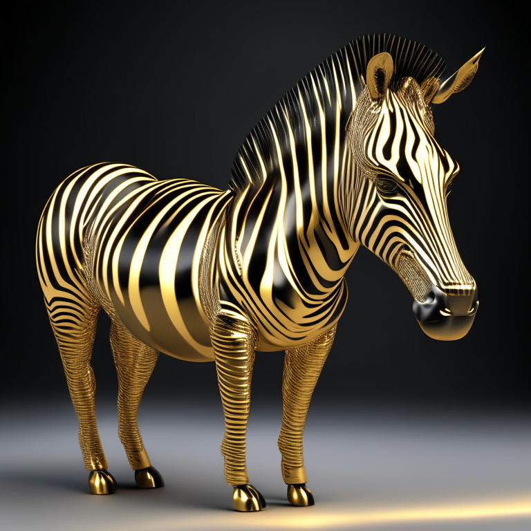 3D render of a golden metallic zebra hard detail