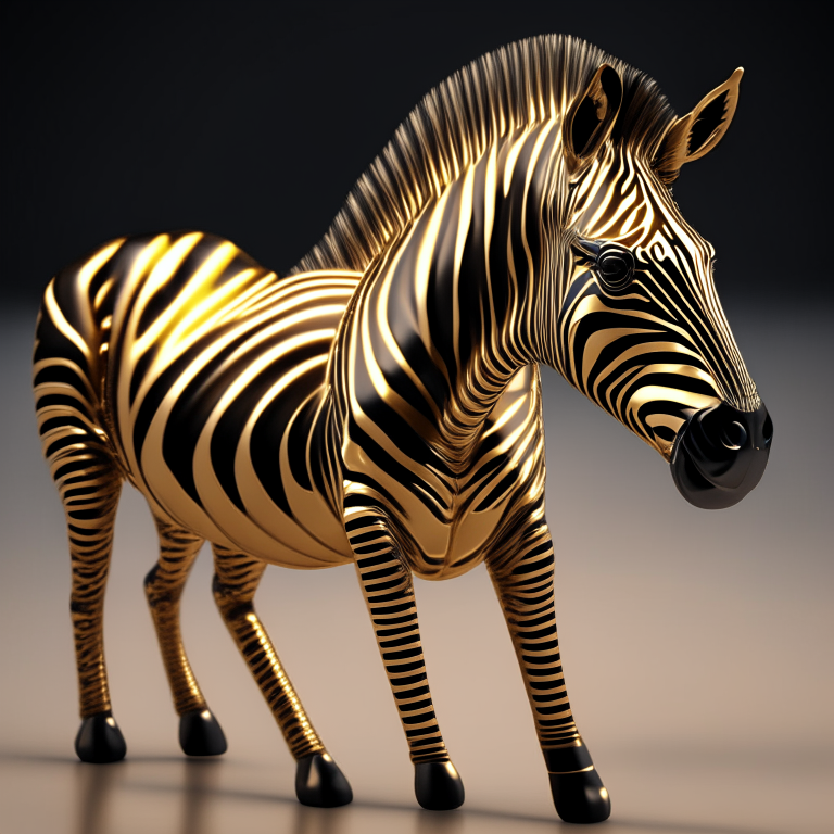 3D render of a golden metallic zebra hard detail