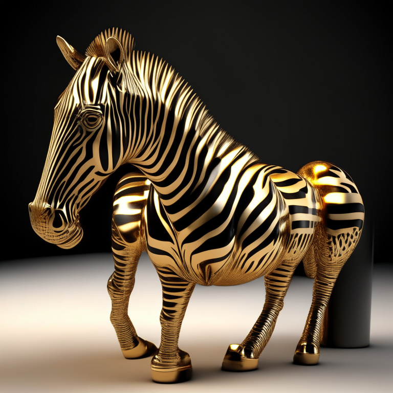 3D render of a golden metallic zebra hard detail