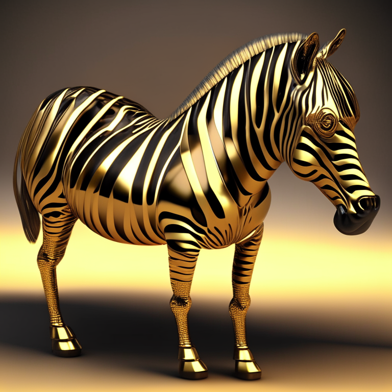 3D render of a golden metallic zebra hard detail