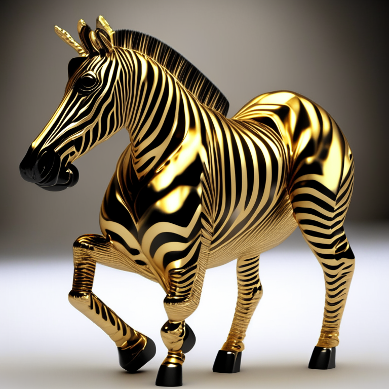 3D render of a golden metallic zebra hard detail