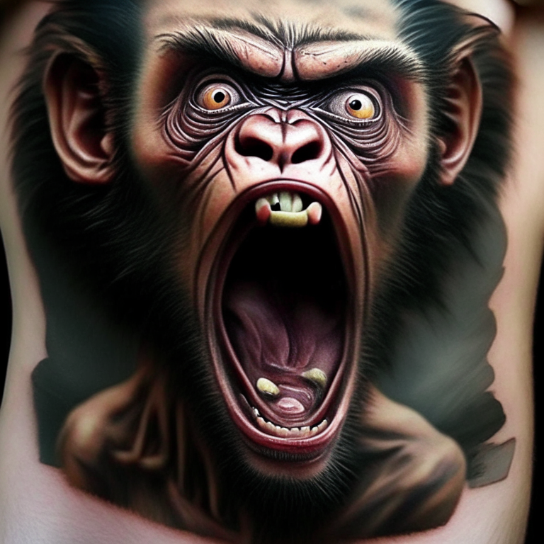 Monkey tattooed screaming 