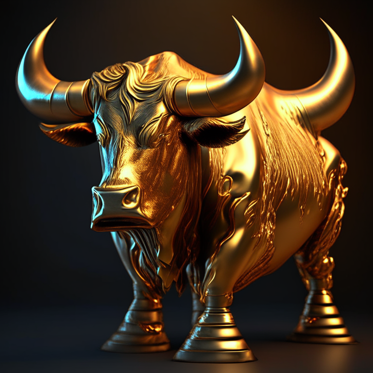 Metallic golden bull forge fire 3d hard detail