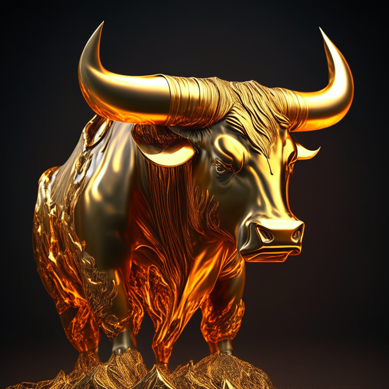 Metallic golden bull forge fire 3d hard detail