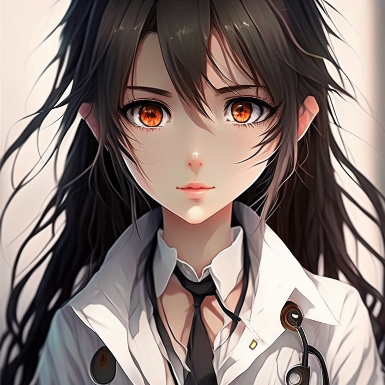 Beautiful  anime girl doctor with white eyes 