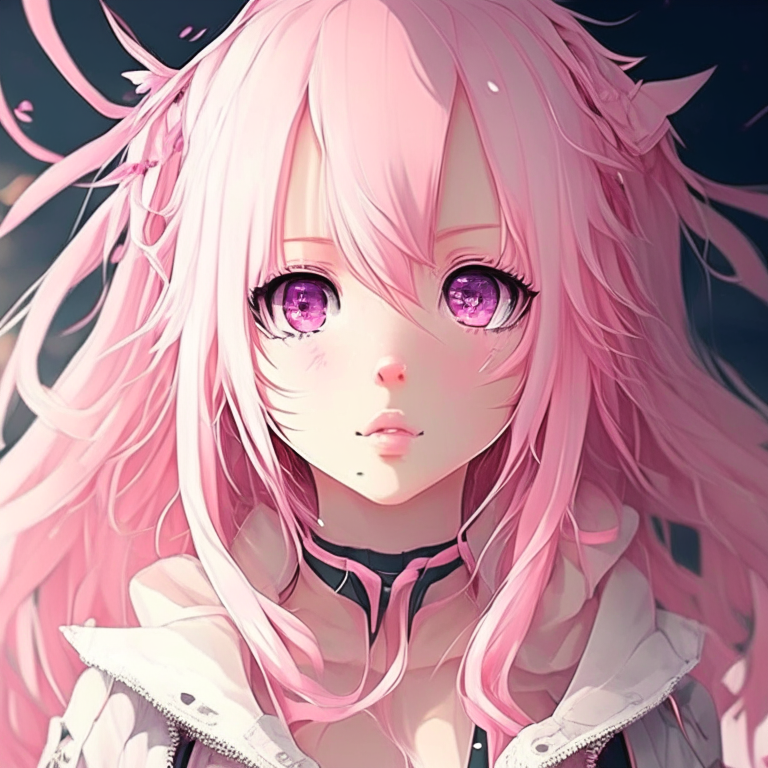 Beautiful anime girl wear everything pink and her eyes also pink