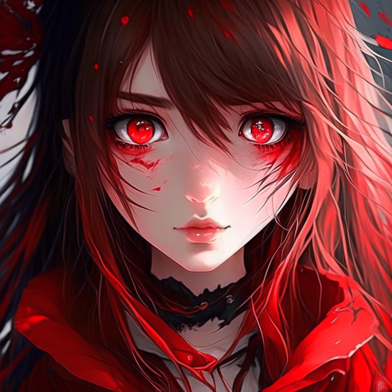 Beautiful anime girl wear everything red and her eyes also red