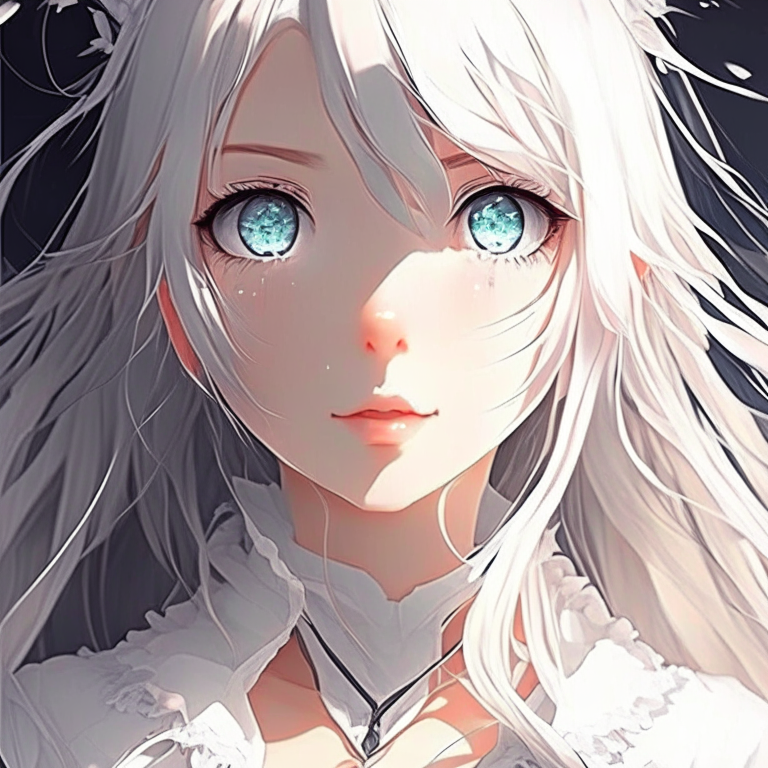 Beautiful anime girl wear everything white and her eyes also white