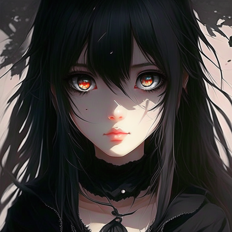 Beautiful anime girl wear everything black and her eyes also black