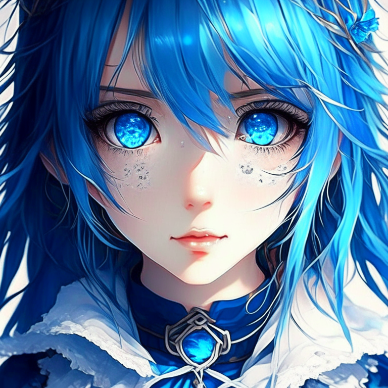 Beautiful anime girl wear everything  blue and her eyes also blue 