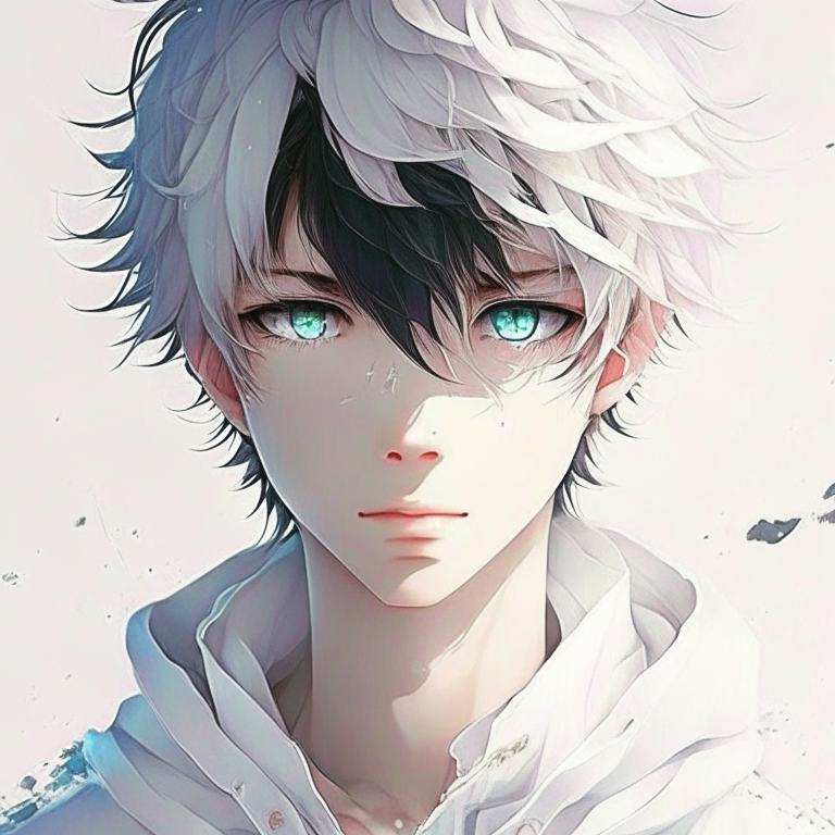 Beautiful anime  boy wear everything    white and his eyes also white 