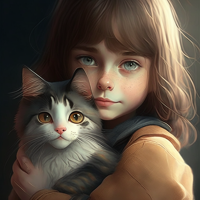 A cute girl with his cat