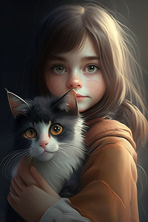 A cute girl with his cat