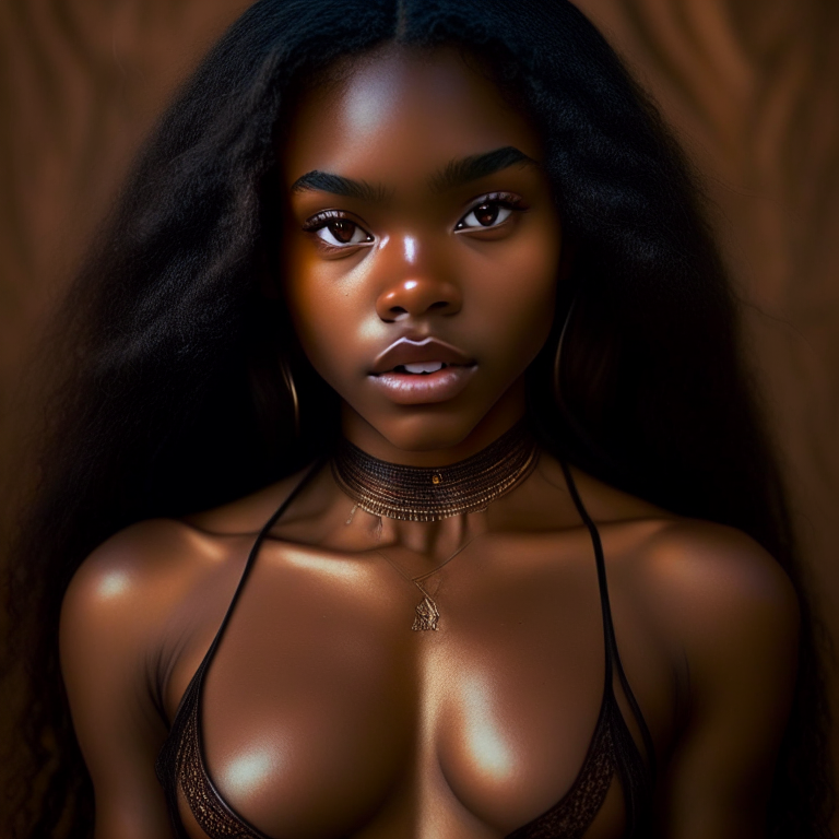 Photography of a georgeous brown skin beautiful teen witch with perfect chest and body attractive full hard detail