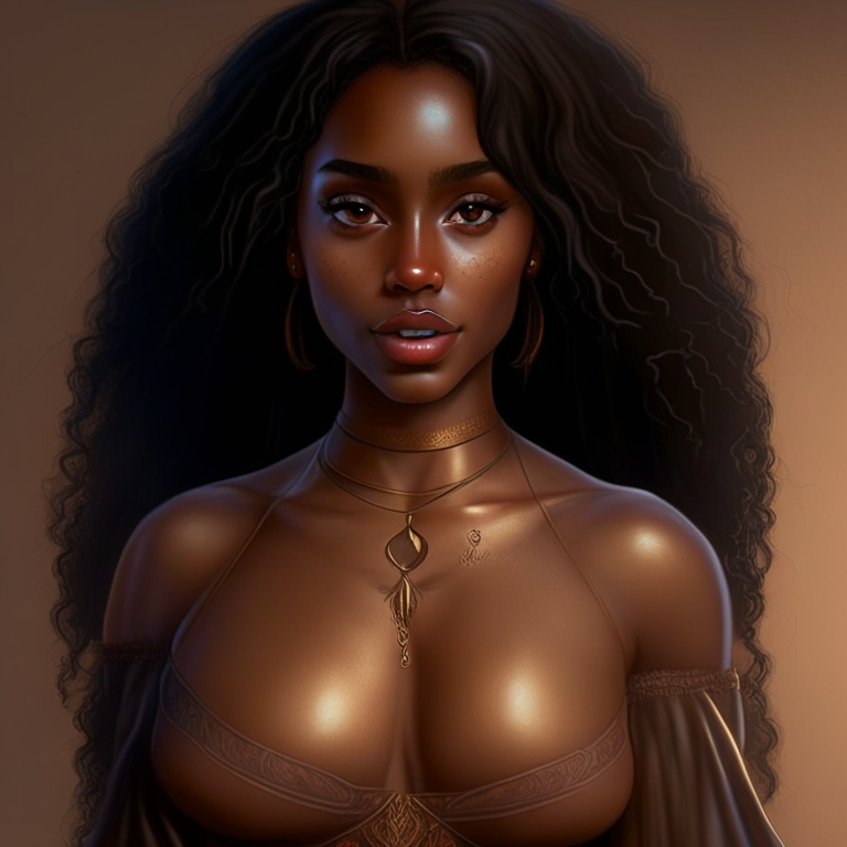 georgeous brown skin beautiful young women charm witch with perfect chest and body attractive full hard detail