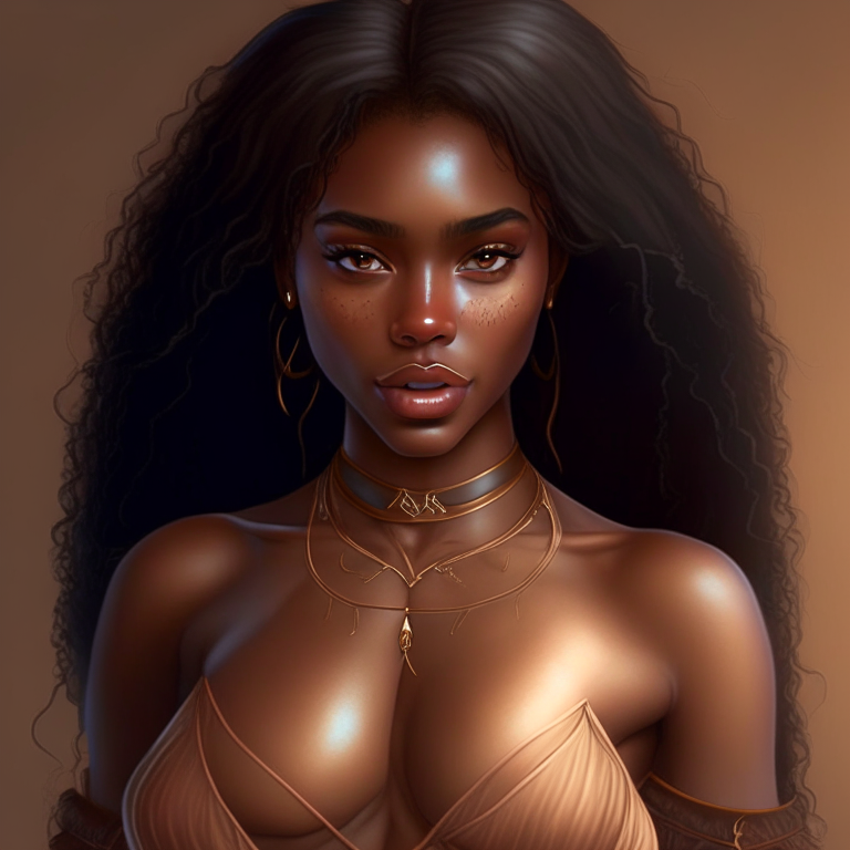 georgeous brown skin beautiful young women charm witch with perfect chest and body attractive full hard detail