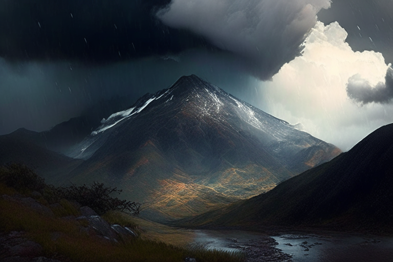 lluvia en la montaña y un cielo nuboso