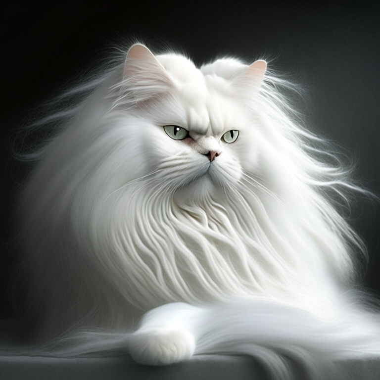 un gato blanco de pelo largo muy feroz