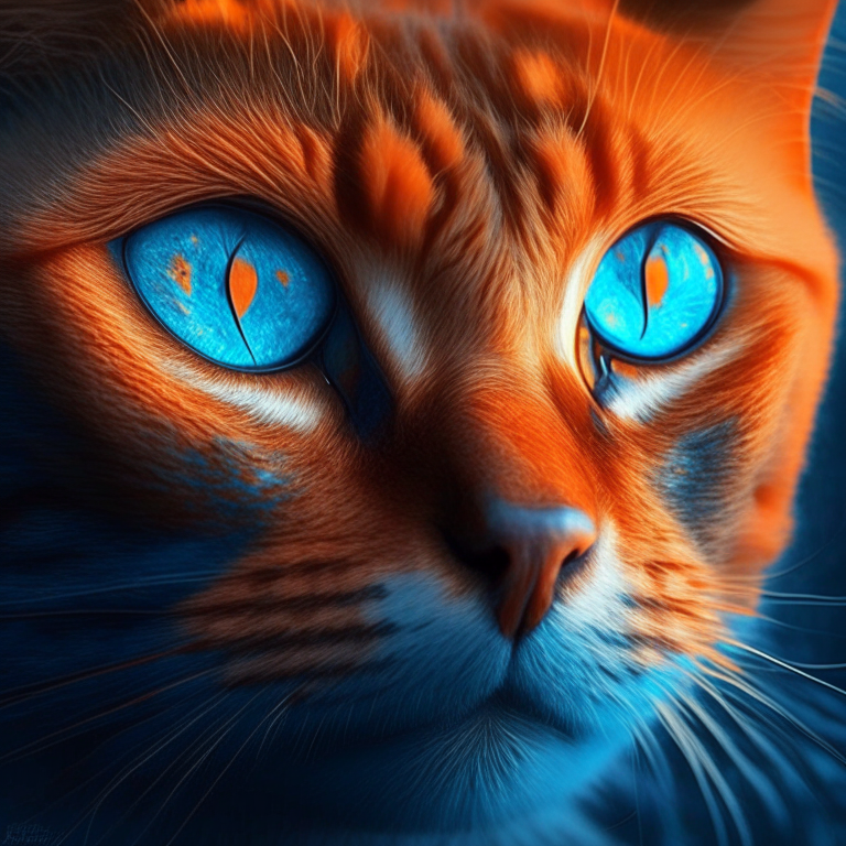 un gato naranja con grandes ojos azules al amanecer