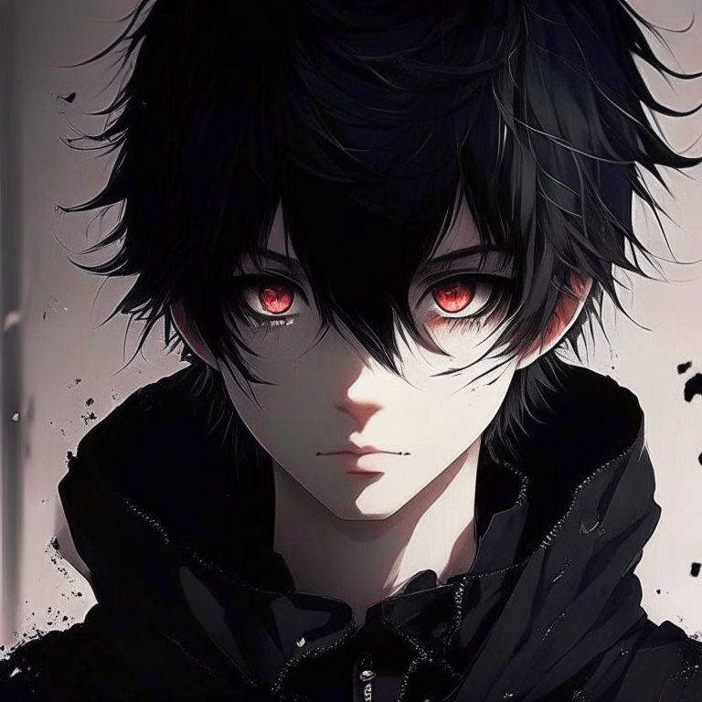 Beautiful anime boy wear everything black and his eyes also black”
