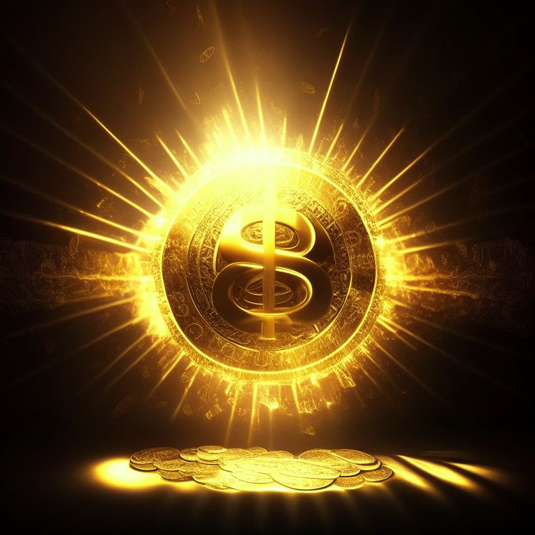 Money irradiating golden light