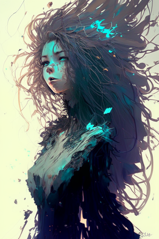 a witch with coffe hair, bottom length messy hair no clothing, happy, Full body, Beautiful anime waifu style girl, hyperdetailed painting, luminism, art by Carne Griffiths and Wadim Kashin concept art, 4k resolution, fractal isometrics details bioluminescence , 3d render, octane render, intricately detailed , cinematic, trending on art station Isometric Centered hyperrealistic cover photo awesome full color, hand drawn , gritty, realistic mucha, intricate, hit definition, cinematic,Rough sketch, bold lines, on paper