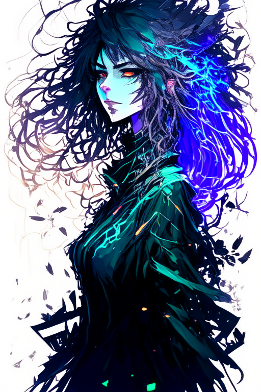 a witch with neon hair, bottom length messy hair, and no clothing, happy, Full body, Beautiful anime waifu style girl, hyperdetailed painting, luminism, art by Carne Griffiths and Wadim Kashin concept art, 4k resolution, fractal isometrics details bioluminescence , 3d render, octane render, intricately detailed. turn into a dragon with neon lights