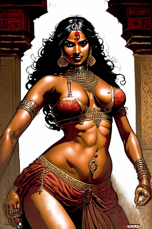 Create a new one of a kind Todd McFarlane's artwork of a voluptuous Tamil woman, wearing skimpy mesh outfit in doggy style position, during 1651 time period in India. 