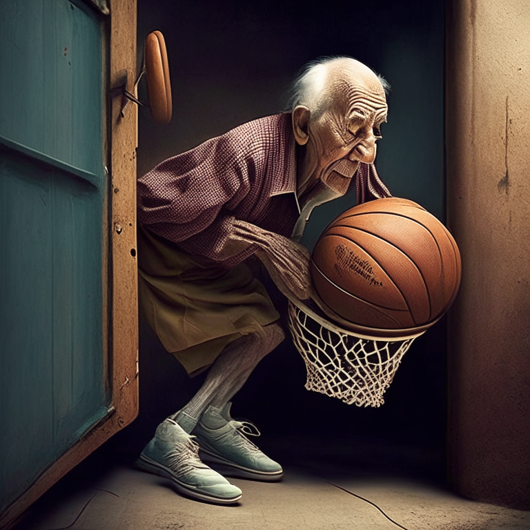 basquetbolista viejo anotando canasta
