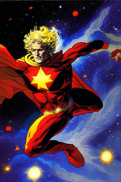 Adam Warlock in space flying
