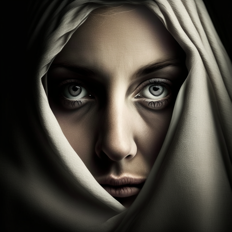 Face woman behind a cloth