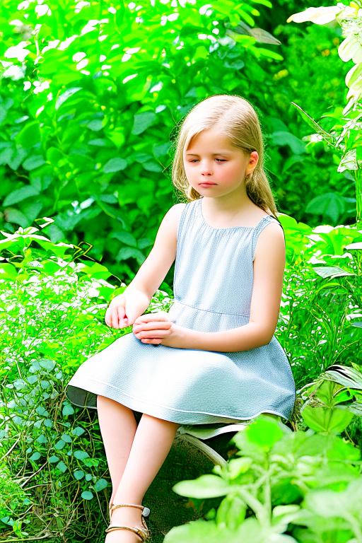 Girl sitting on garden 