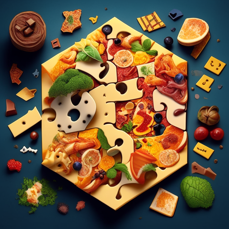 Create a video of puzzles which turning into  gastronomic food 