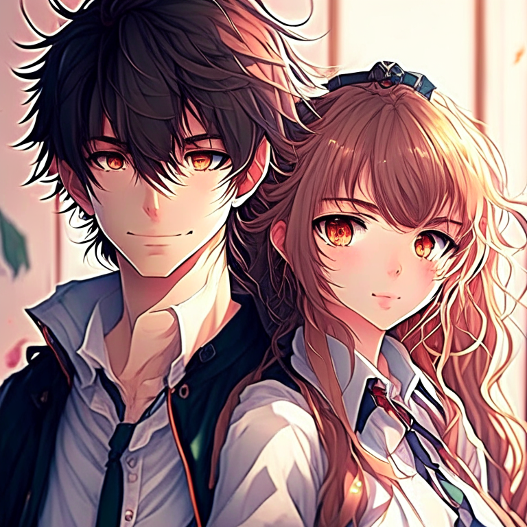 Handsome anime man with his beautiful girlfriend 