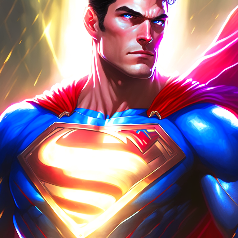 Super man. High Res, Beautiful Lighting, Lush by Senior Character Artist. make it glow!