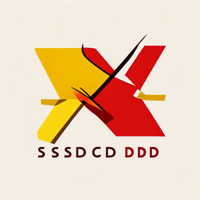 XSD logo with flat red and yellow shapes, the letters XSD, and abstract book and pen shapes on a blank background with Japanese designer style