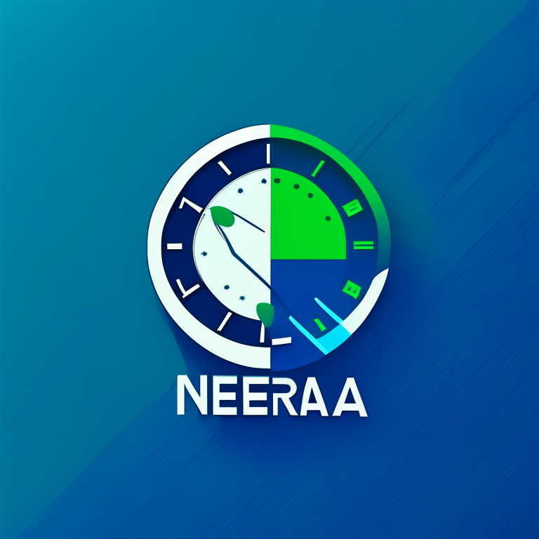 A minimalist logo for New Era with a stylized lettering and a clock to represent progress into a new era. The blue and green colors convey a modern and innovative feel.