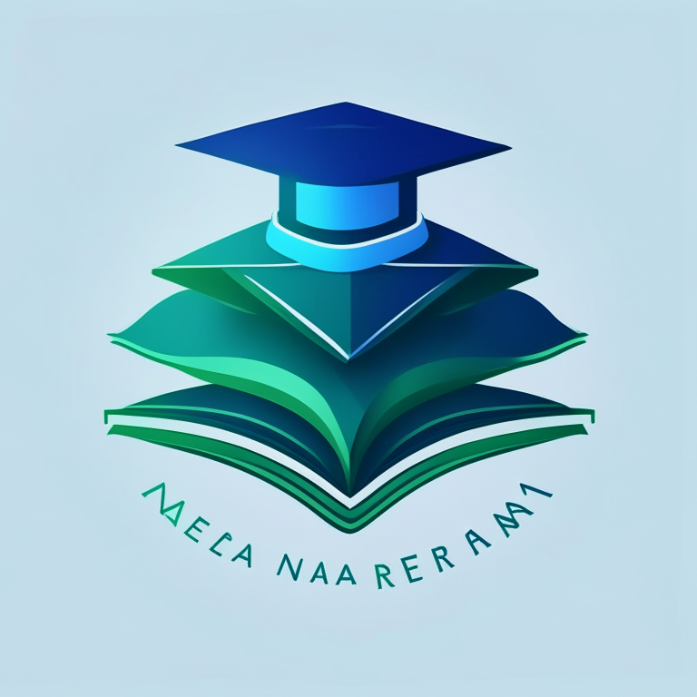 A clean and symmetrical logo for New Era with an open book and graduation cap to represent knowledge and education. The blue and green colors convey a modern and forward-looking feel.