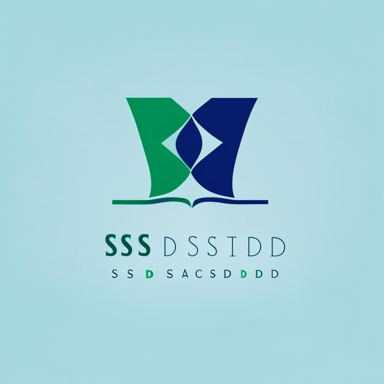 A clean and elegant logo design for an educational research institute called XSD, using the letters XSD as the basis for the design with a green and blue color scheme and a book symbol