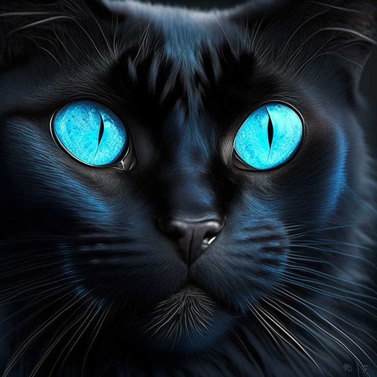 Un gato negro con grandes ojos azules muy contento