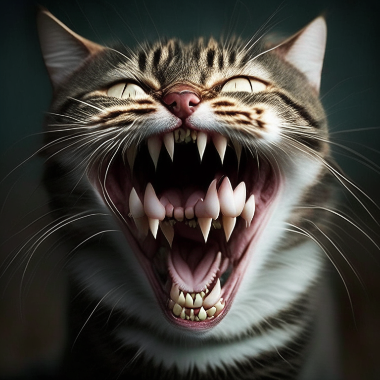 Un gato malo con muchos dientes