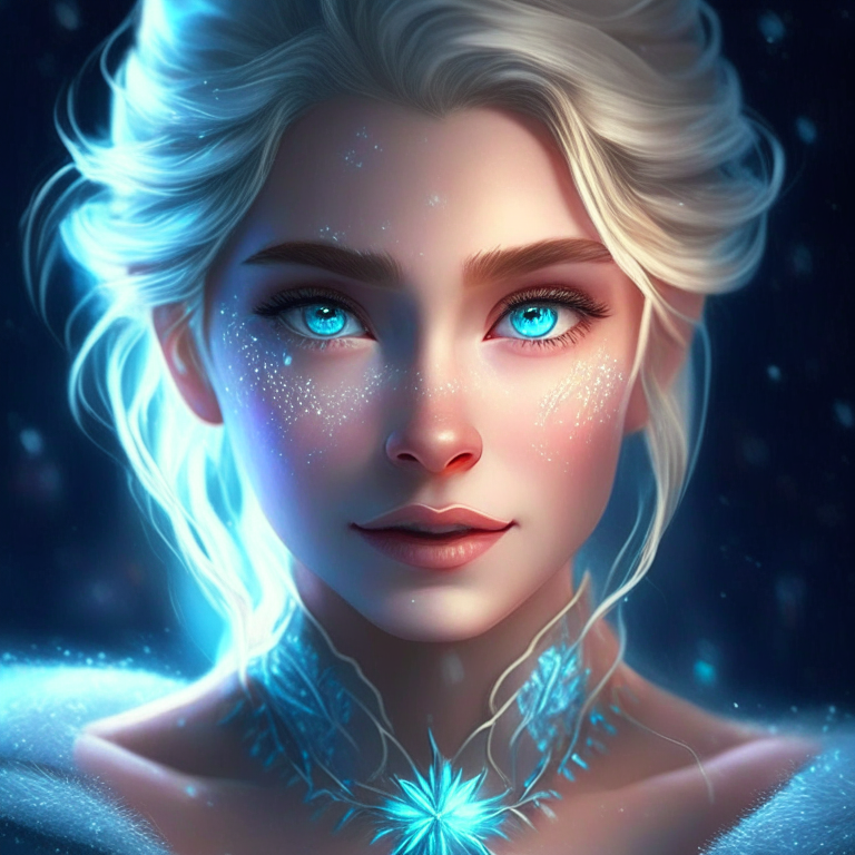 Amazing georgeous beautiful magic princess elsa human, nice lights hard detail