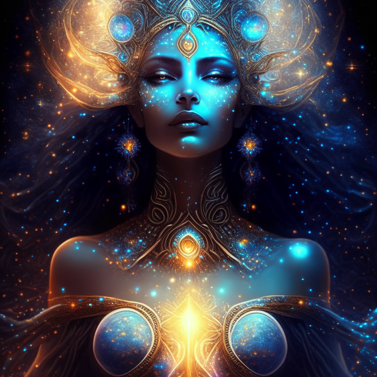 Amazing georgeous beautiful magic queen universe goddess human, nice lights hard detail