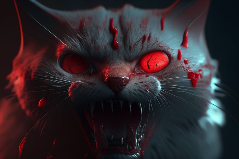 A scary cat with blood on its face, octane render, 4k