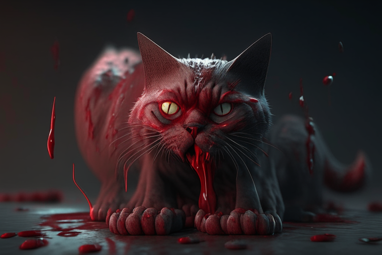 A scary cat with blood on its paws, octane render, 4k