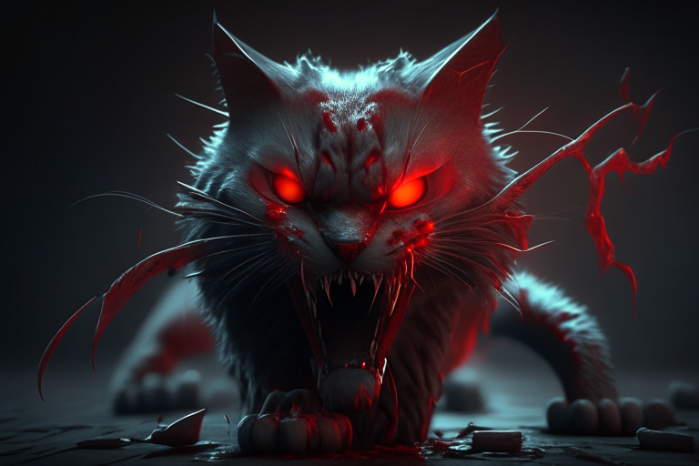 A scary cat with blood on its claws, octane render, 4k